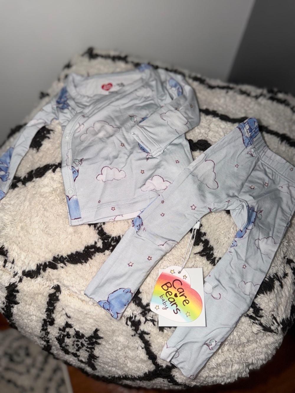 Care Bears x Birdie Bean Preemie Bamboo Kimono Set Grumpy Bear Newborn Set